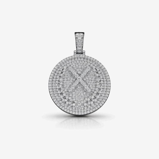 Moissanite Round Cross Medallion Pendant For Men - Iced Circle Pendant - 925 Silver Over 14K Gold Plated on 925 Silver