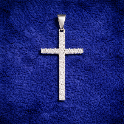 Moissanite Cross Pendant Iced Out Minimalist Unisex - 925 Silver or 14K Gold Plated Over 925 Silver