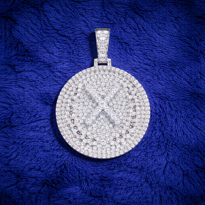 Moissanite Round Cross Medallion Pendant For Men - Iced Circle Pendant - 925 Silver Over 14K Gold Plated on 925 Silver