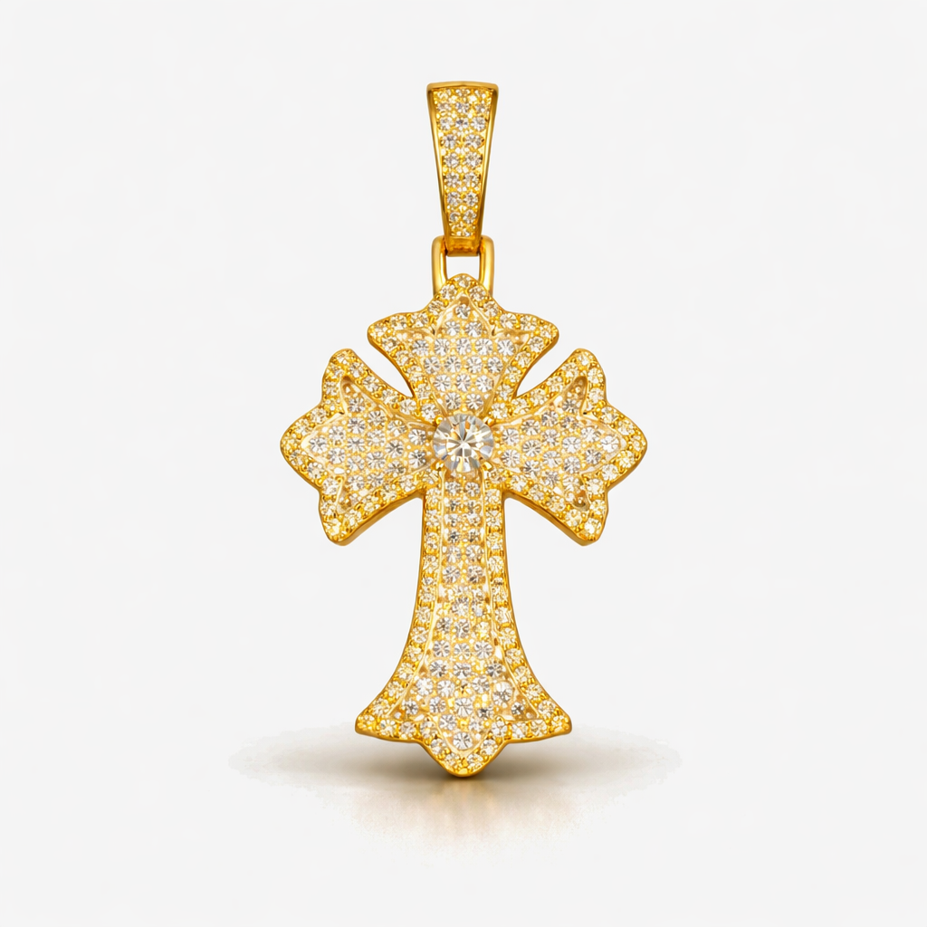 Moissanite Cross Pendant For Men - Iced Pavé Faith Charm Streetwear Style - 925 Silver or 14K Gold Plated Over 925 Silver