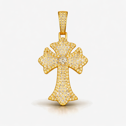 Moissanite Cross Pendant For Men - Iced Pavé Faith Charm Streetwear Style - 925 Silver or 14K Gold Plated Over 925 Silver