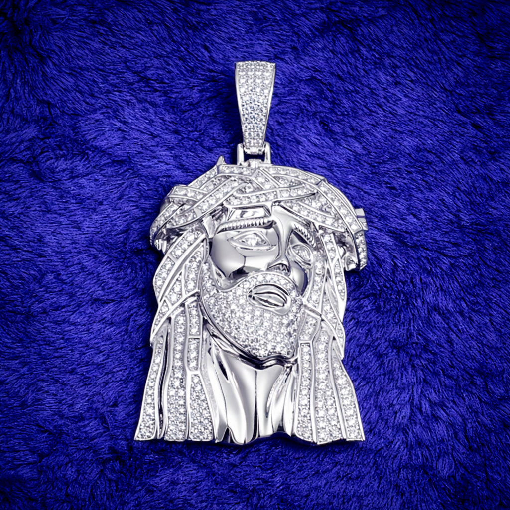 Moissanite Jesus Head Pendant For Men - Iced Out Christ Faith Charm - 925 Silver or 14K Gold Plated Over 925 Silver