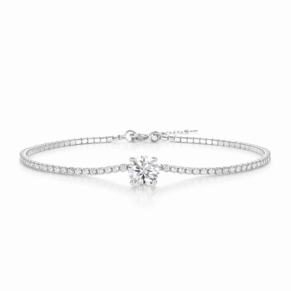 Moissanite Solitaire Bracelet For Women - 1CT (6.5mm) - Adjustable up to 8.27" - 925 Silver