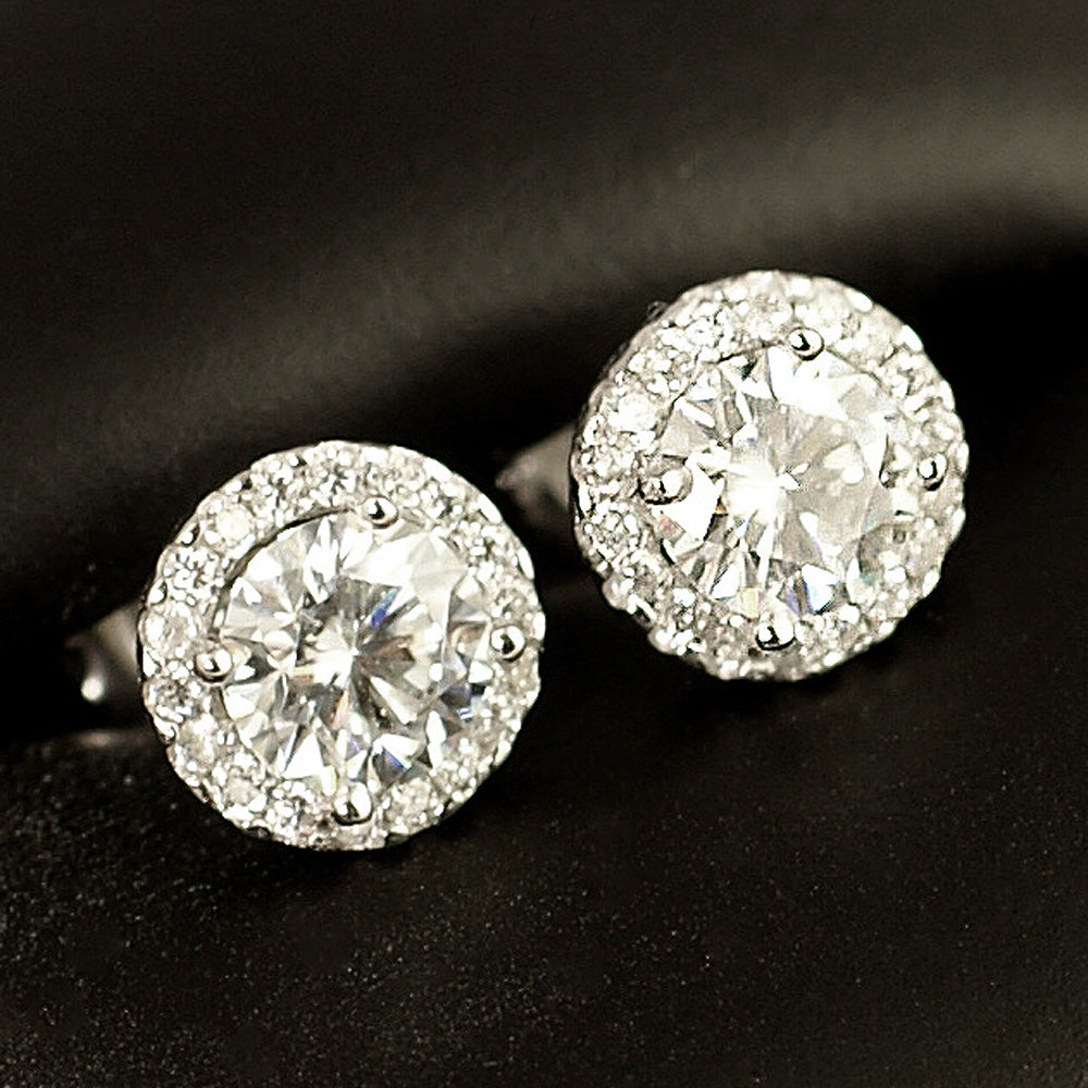 Round Halo Stud Earrings VVS1 Moissanite GRA Certified