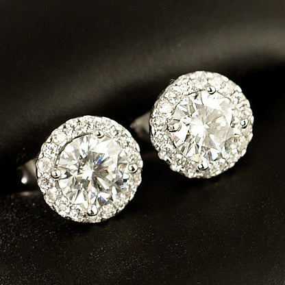 Round Halo Stud Earrings VVS1 Moissanite GRA Certified