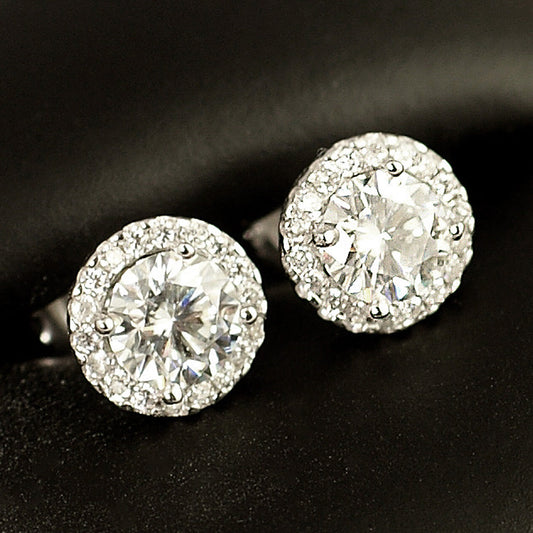 Round Halo Stud Earrings VVS1 Moissanite GRA Certified