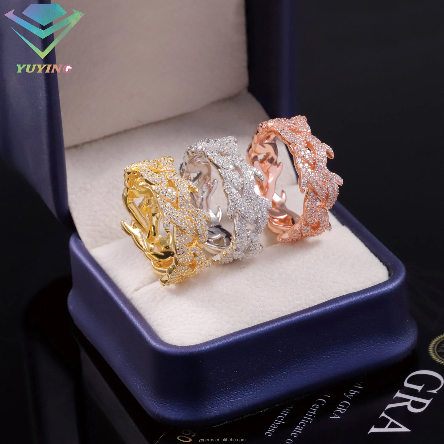 Thorned Cuban Link Ring VVS1 Moissanite GRA Certified
