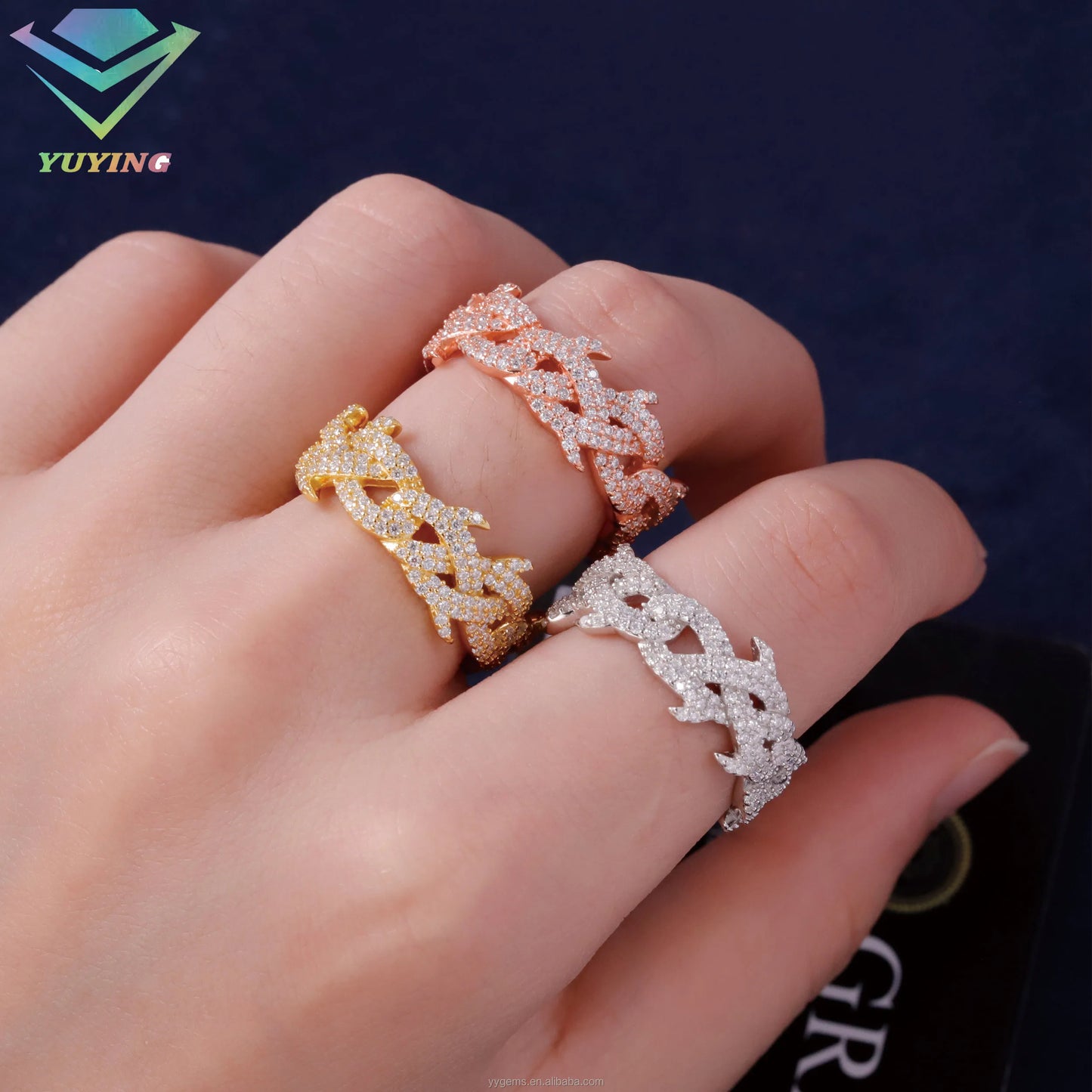 Thorned Cuban Link Ring VVS1 Moissanite GRA Certified