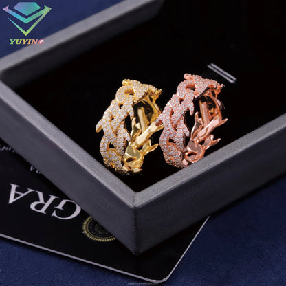 Thorned Cuban Link Ring VVS1 Moissanite GRA Certified
