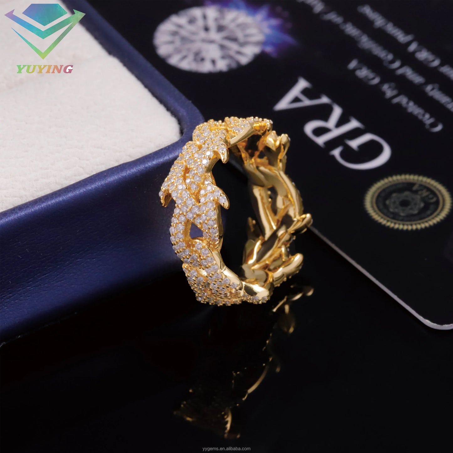Thorned Cuban Link Ring VVS1 Moissanite GRA Certified