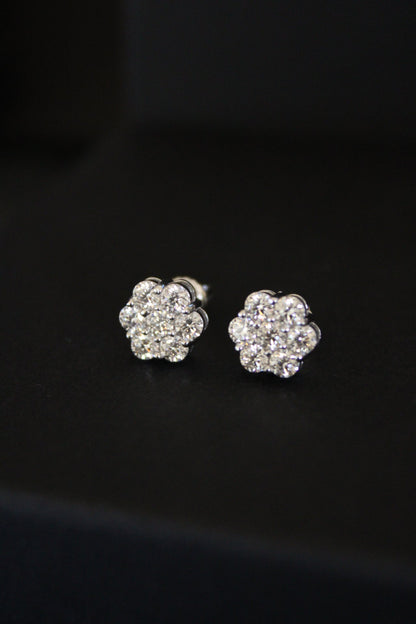 Floral Cluster Stud Earrings VVS1 Moissanite GRA Certified