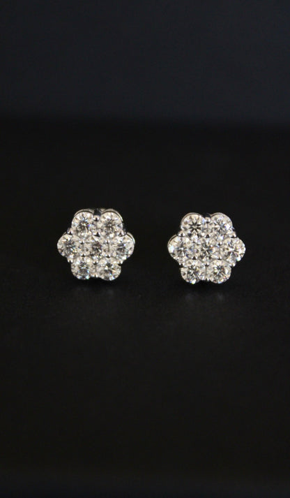 Floral Cluster Stud Earrings VVS1 Moissanite GRA Certified