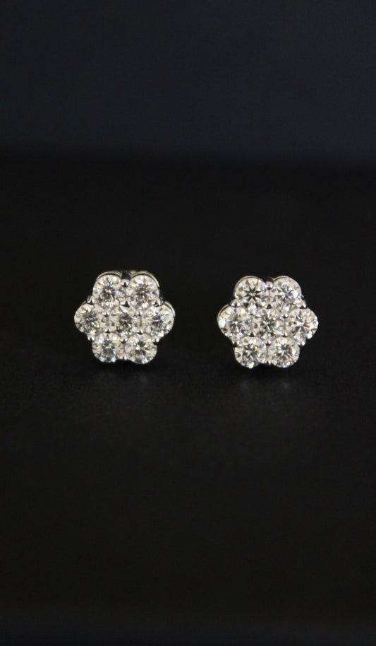 Floral Cluster Stud Earrings VVS1 Moissanite GRA Certified