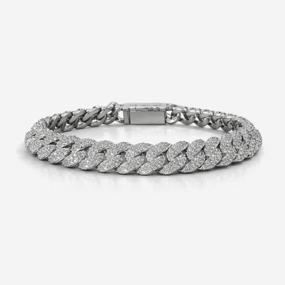 Moissanite Cuban Bracelet For Men - Width 6mm-15mm - 925 Silver