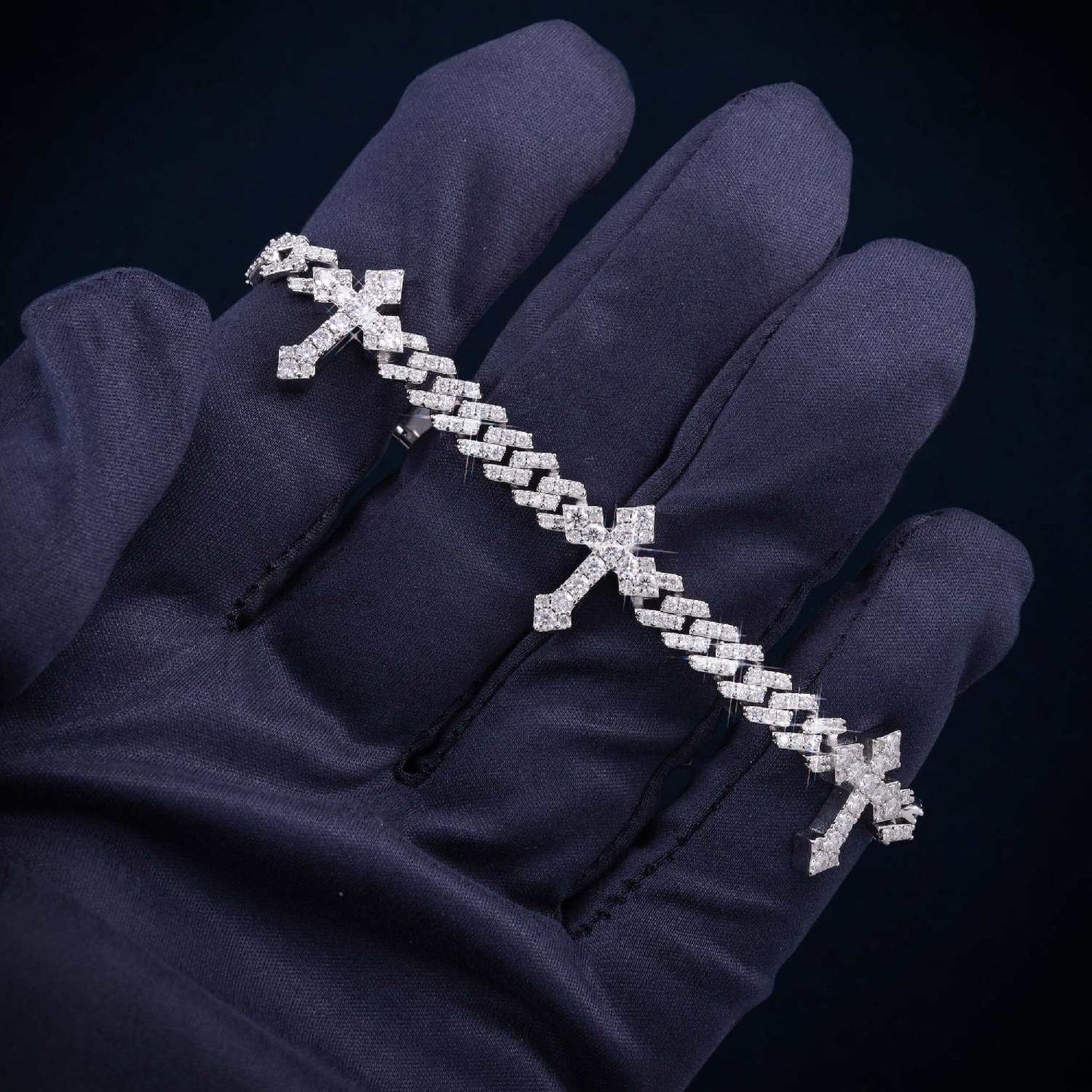 Cross Cuban Link Bracelet VVS1 Moissanite GRA Certified
