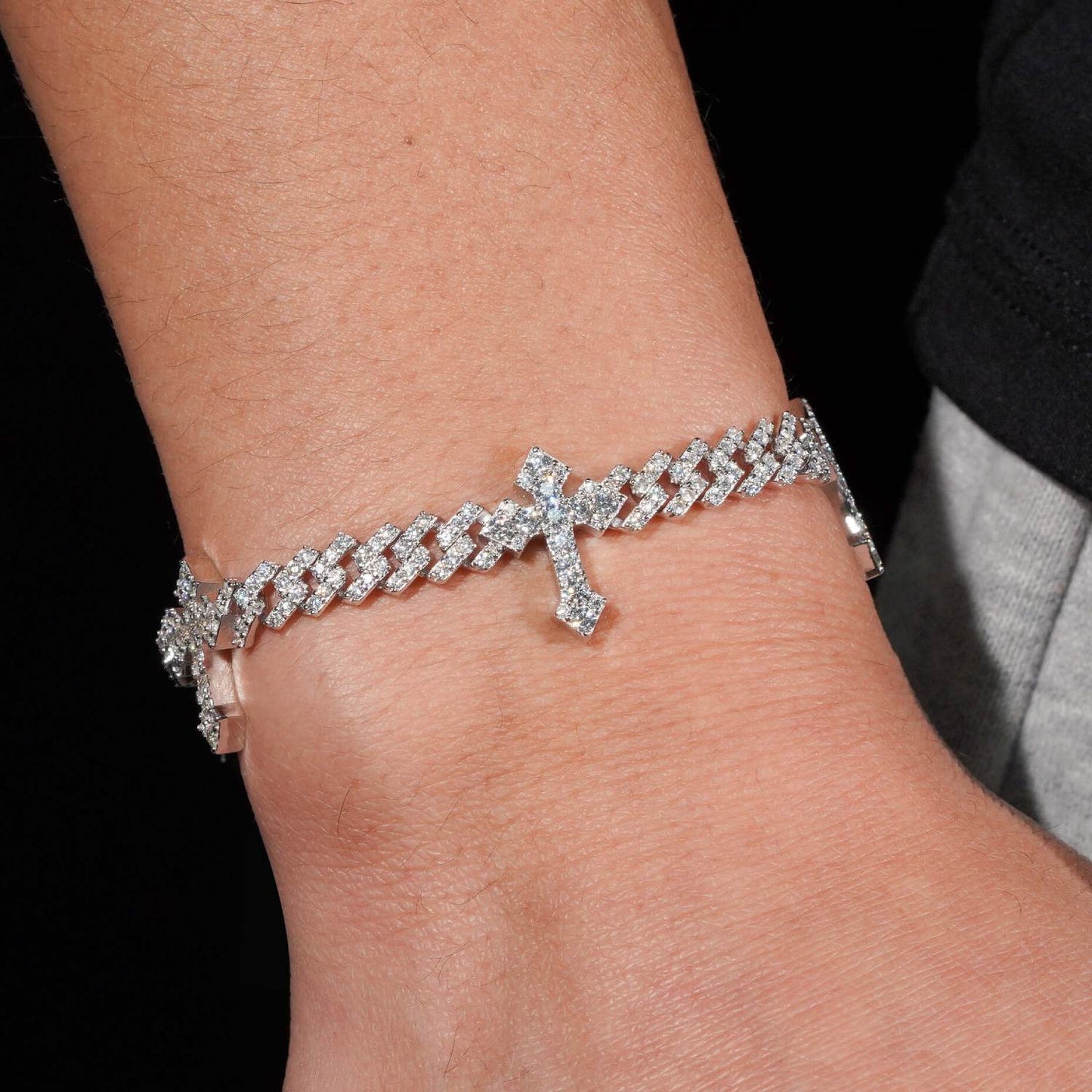 Cross Cuban Link Bracelet VVS1 Moissanite GRA Certified