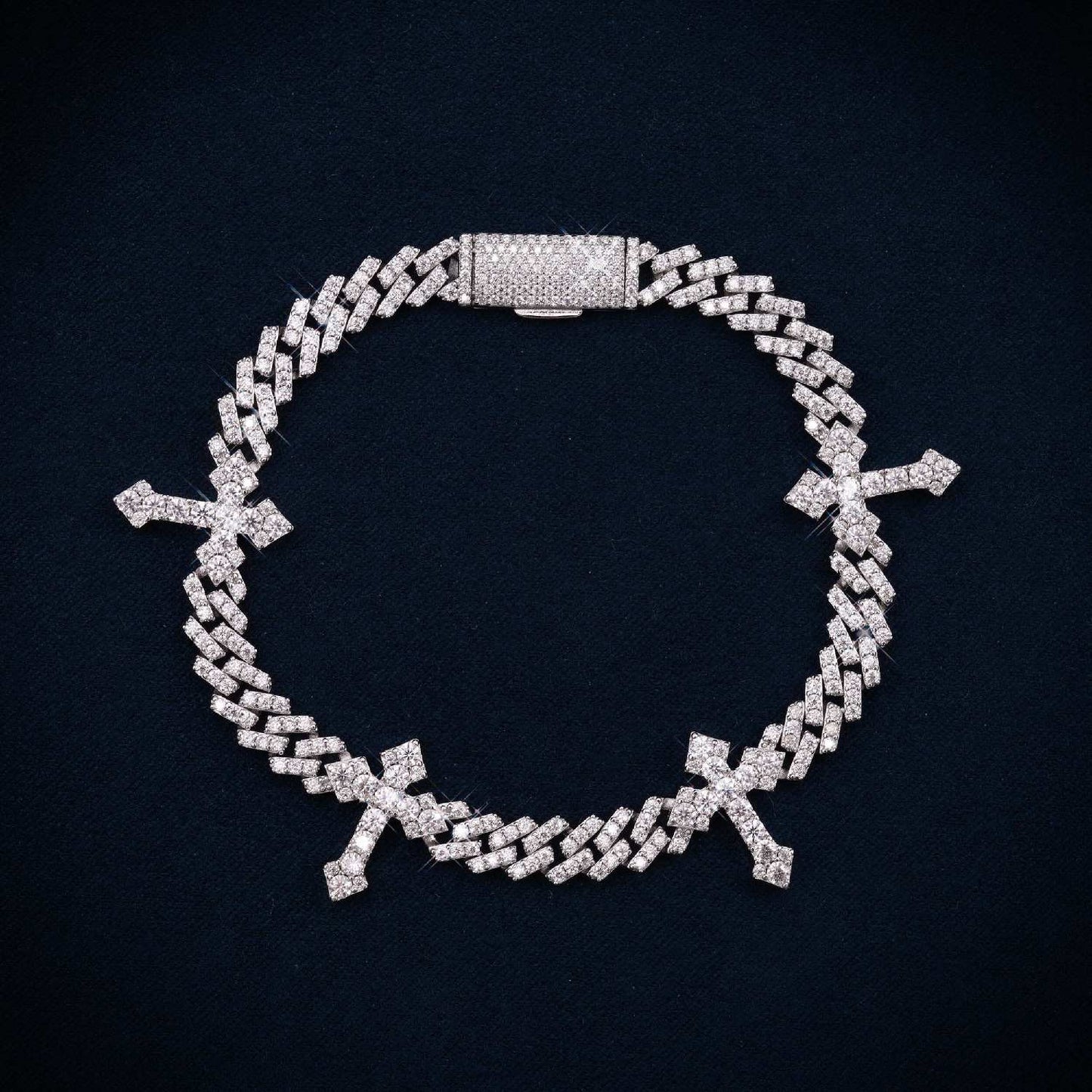 Cross Cuban Link Bracelet VVS1 Moissanite GRA Certified