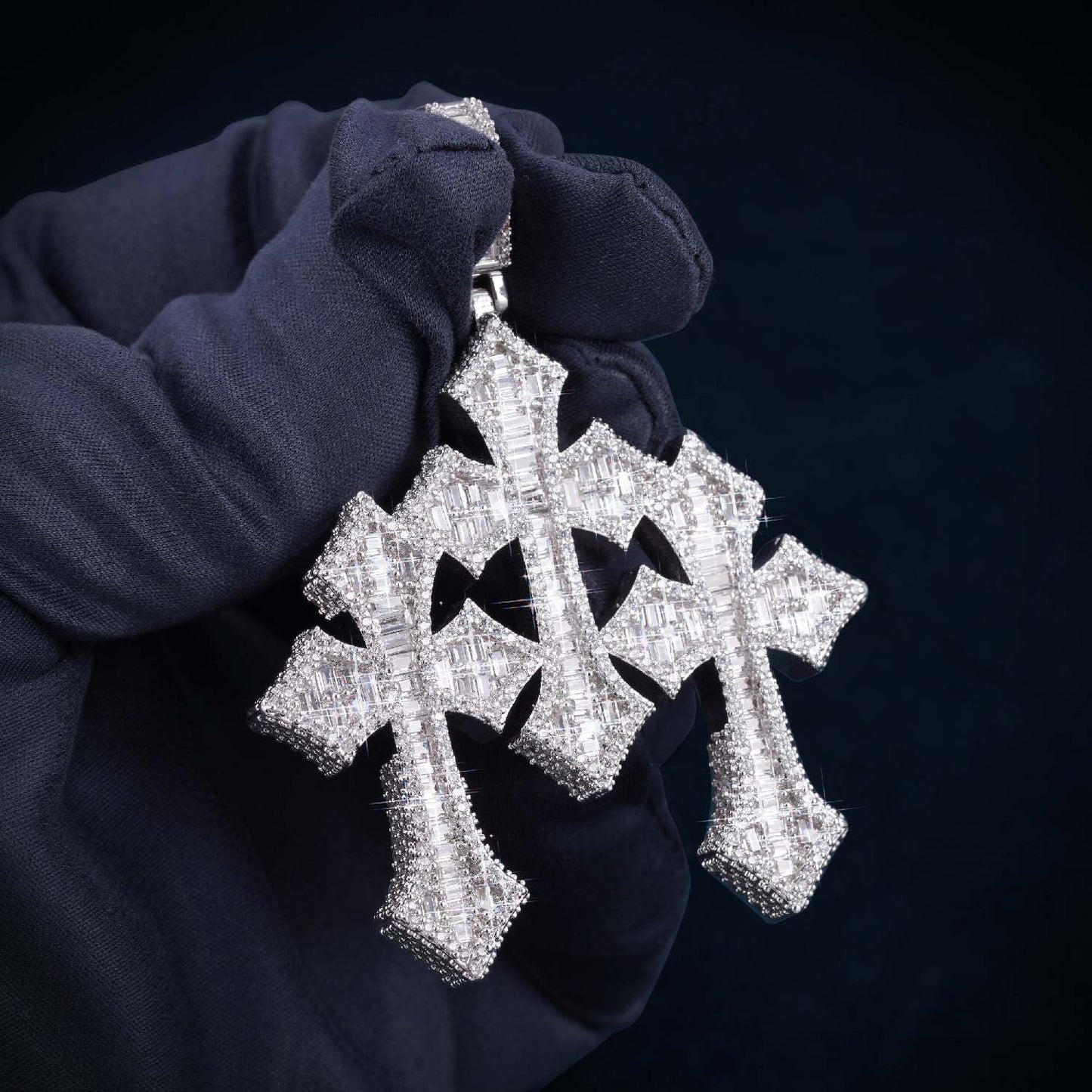 Triple Cross Pendant VVS1 Moissanite GRA Certified