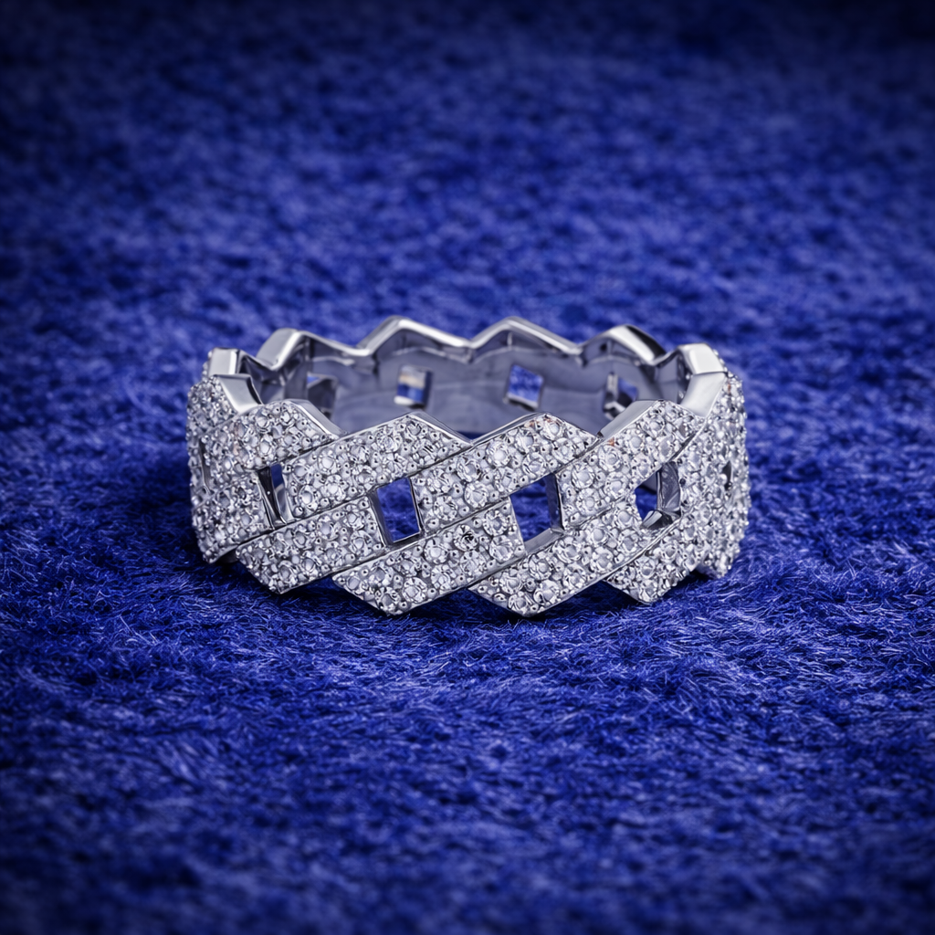 Moissanite Cuban Ring For Men - Iced Out Braided Band - 925 Silver