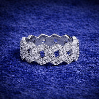 Moissanite Cuban Ring For Men - Iced Out Braided Band - 925 Silver