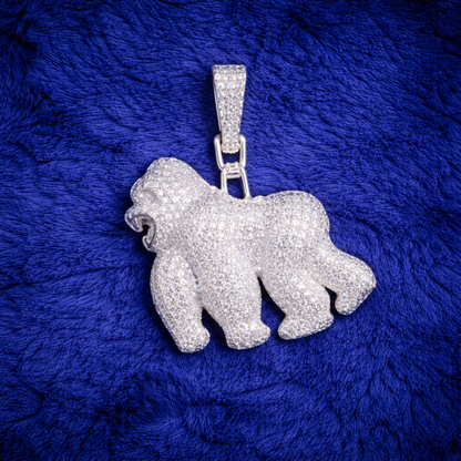 Moissanite Gorilla Pendant For Men - Iced Out Gorilla Shaped Charm - 925 Silver or 14K Gold Plated Over 925 Silver