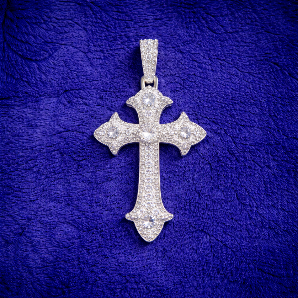 Moissanite Cross Pendant For Men - Iced Pavé Faith Charm Minimal Sharp Style - 925 Silver or 14K Gold Plated Over 925 Silver
