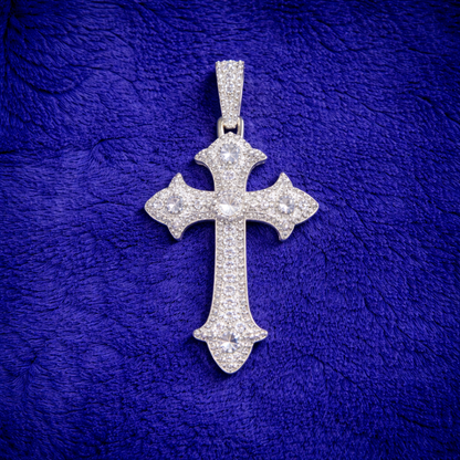 Moissanite Cross Pendant For Men - Iced Pavé Faith Charm Minimal Sharp Style - 925 Silver or 14K Gold Plated Over 925 Silver