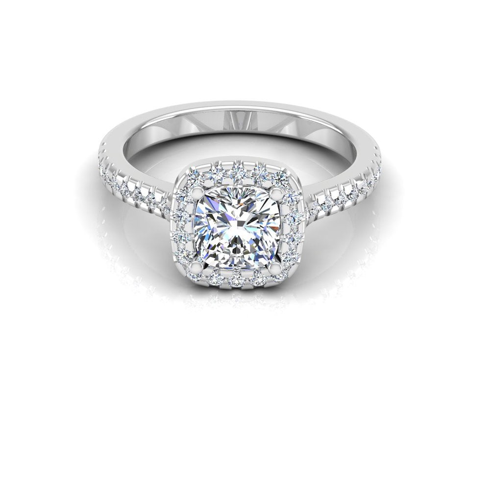 Round Halo Engagement Ring VVS1 Moissanite GRA Certified