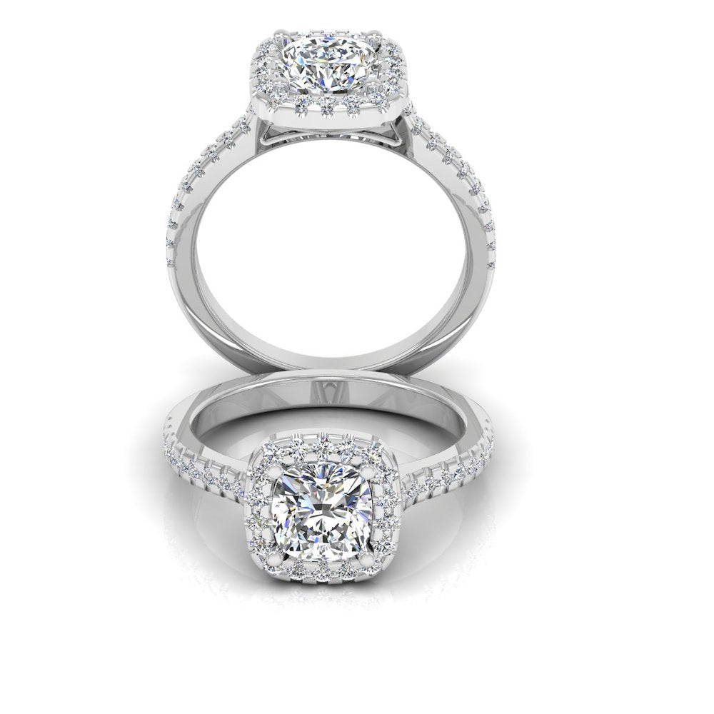 Round Halo Engagement Ring VVS1 Moissanite GRA Certified