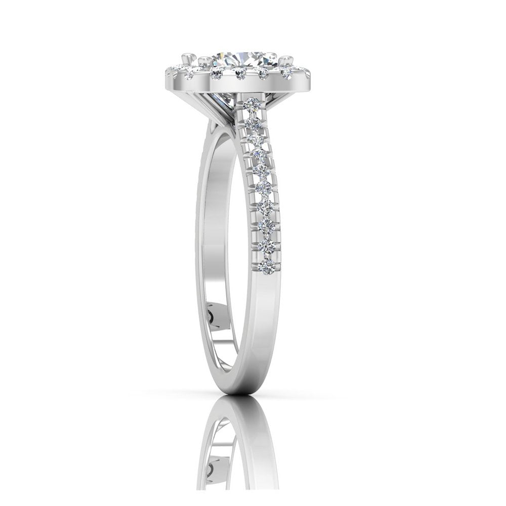 Round Halo Engagement Ring VVS1 Moissanite GRA Certified