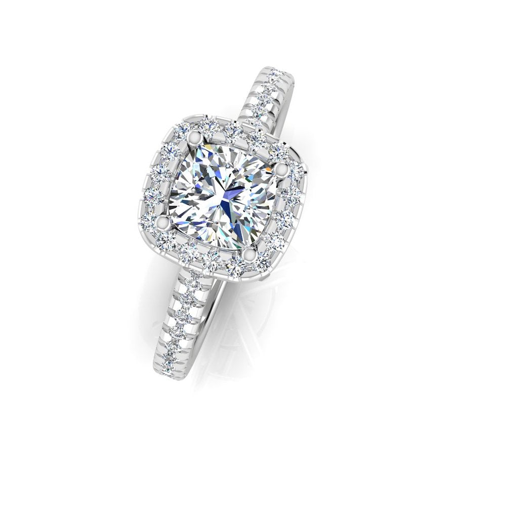 Round Halo Engagement Ring VVS1 Moissanite GRA Certified