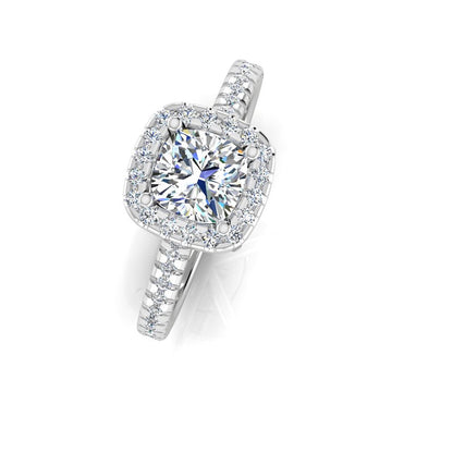 Round Halo Engagement Ring VVS1 Moissanite GRA Certified