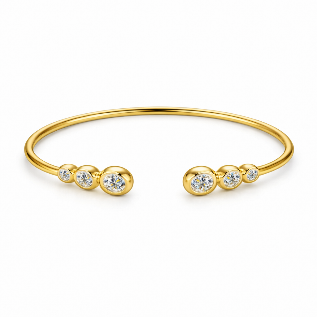 Moissanite Open Cuff Bracelet For Women - 2.56" Diameter - 925 Silver or 14K Gold Plated Over 925 Silver