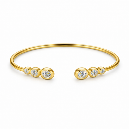 Moissanite Open Cuff Bracelet For Women - 2.56" Diameter - 925 Silver or 14K Gold Plated Over 925 Silver