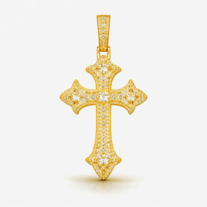 Moissanite Cross Pendant For Men - Iced Pavé Faith Charm Minimal Sharp Style - 925 Silver or 14K Gold Plated Over 925 Silver