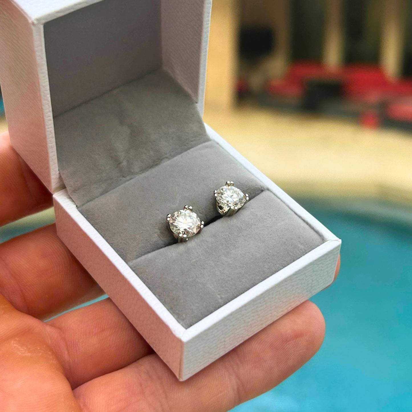 Moissanite Stud Earrings Round Cut - Size 3mm-8mm - 925 Silver or 14K Gold Plated Over 925 Silver