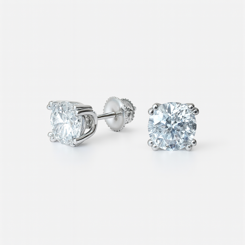 Moissanite Stud Earrings Round Cut - Size 3mm-8mm - 925 Silver or 14K Gold Plated Over 925 Silver
