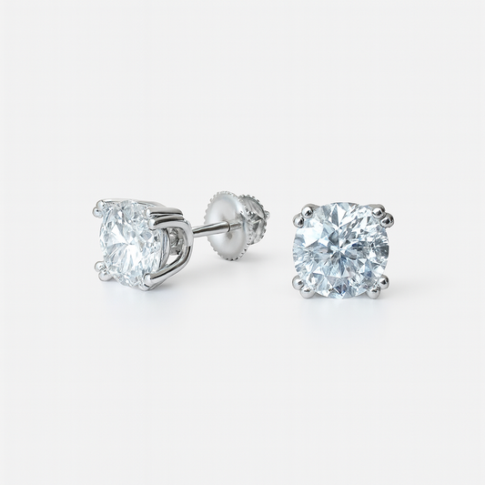 Moissanite Stud Earrings Round Cut - Size 3mm-8mm - 925 Silver or 14K Gold Plated Over 925 Silver
