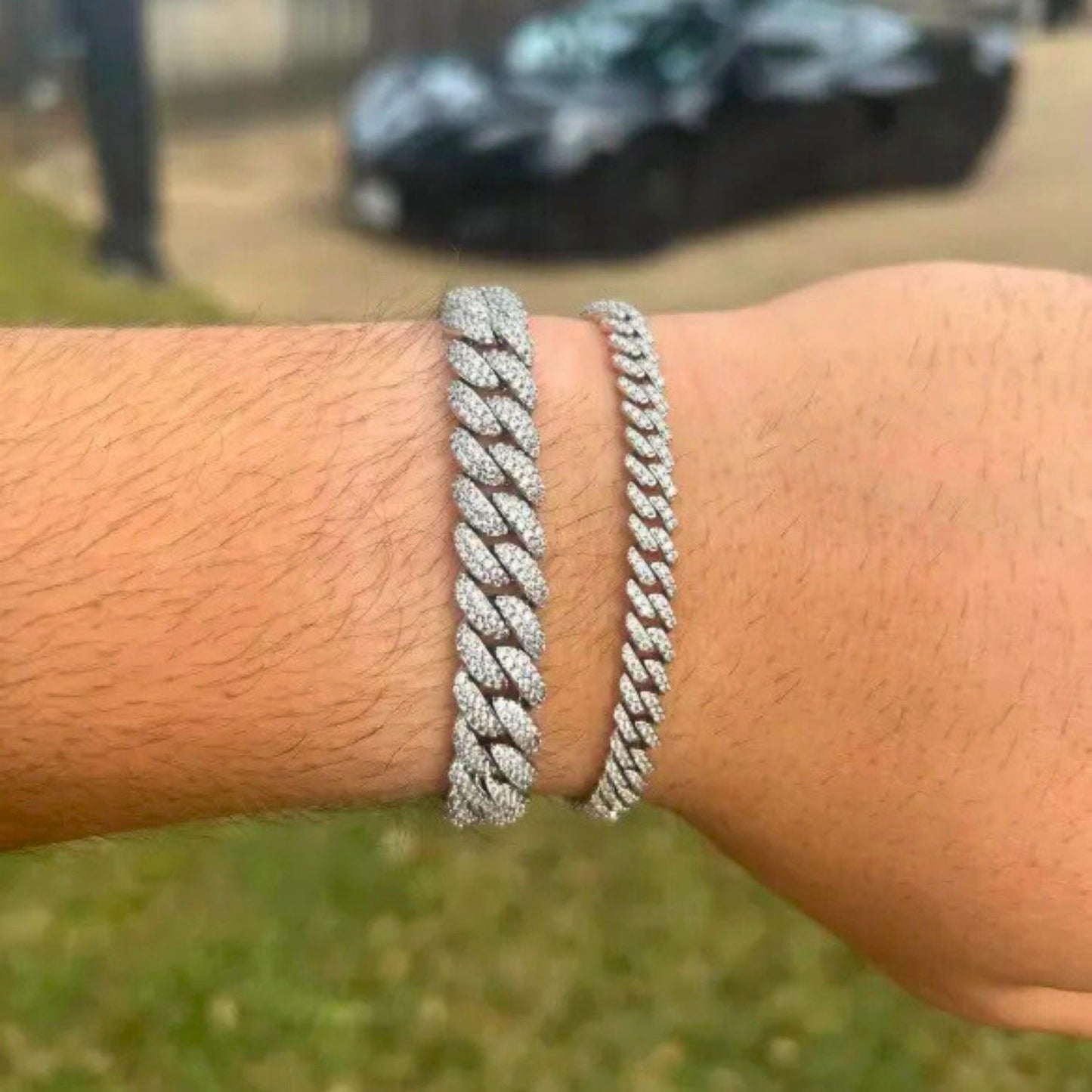 Moissanite Cuban Bracelet For Men - Width 6mm-15mm - 925 Silver