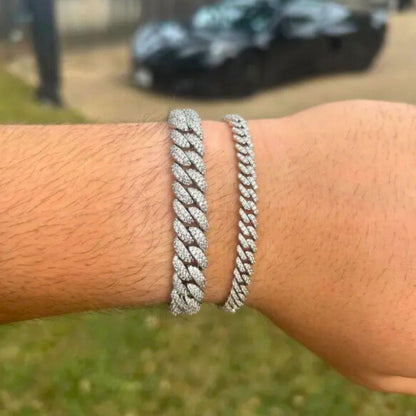 Moissanite Cuban Bracelet For Men - Width 6mm-15mm - 925 Silver