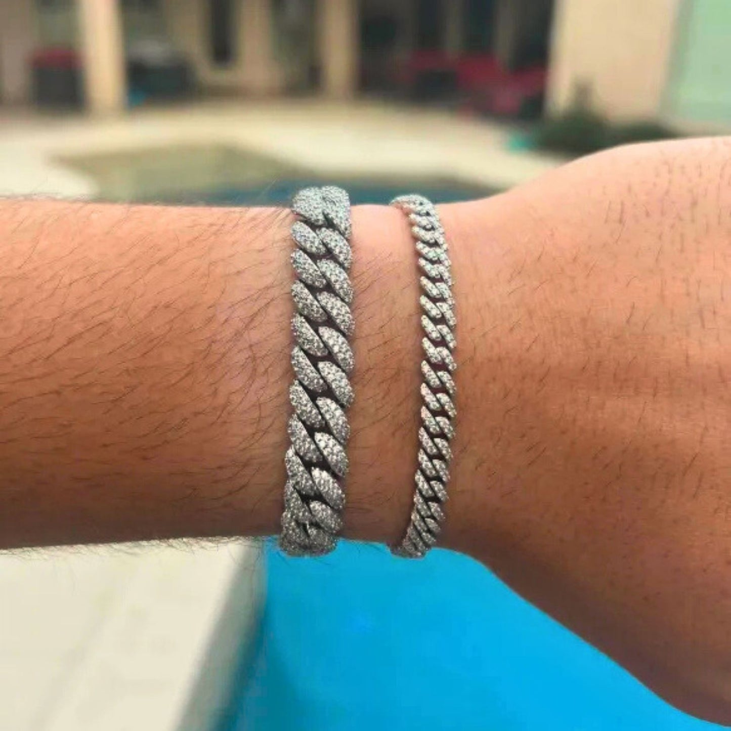 Moissanite Cuban Bracelet For Men - Width 6mm-15mm - 925 Silver