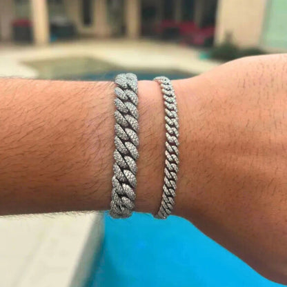 Moissanite Cuban Bracelet For Men - Width 6mm-15mm - 925 Silver