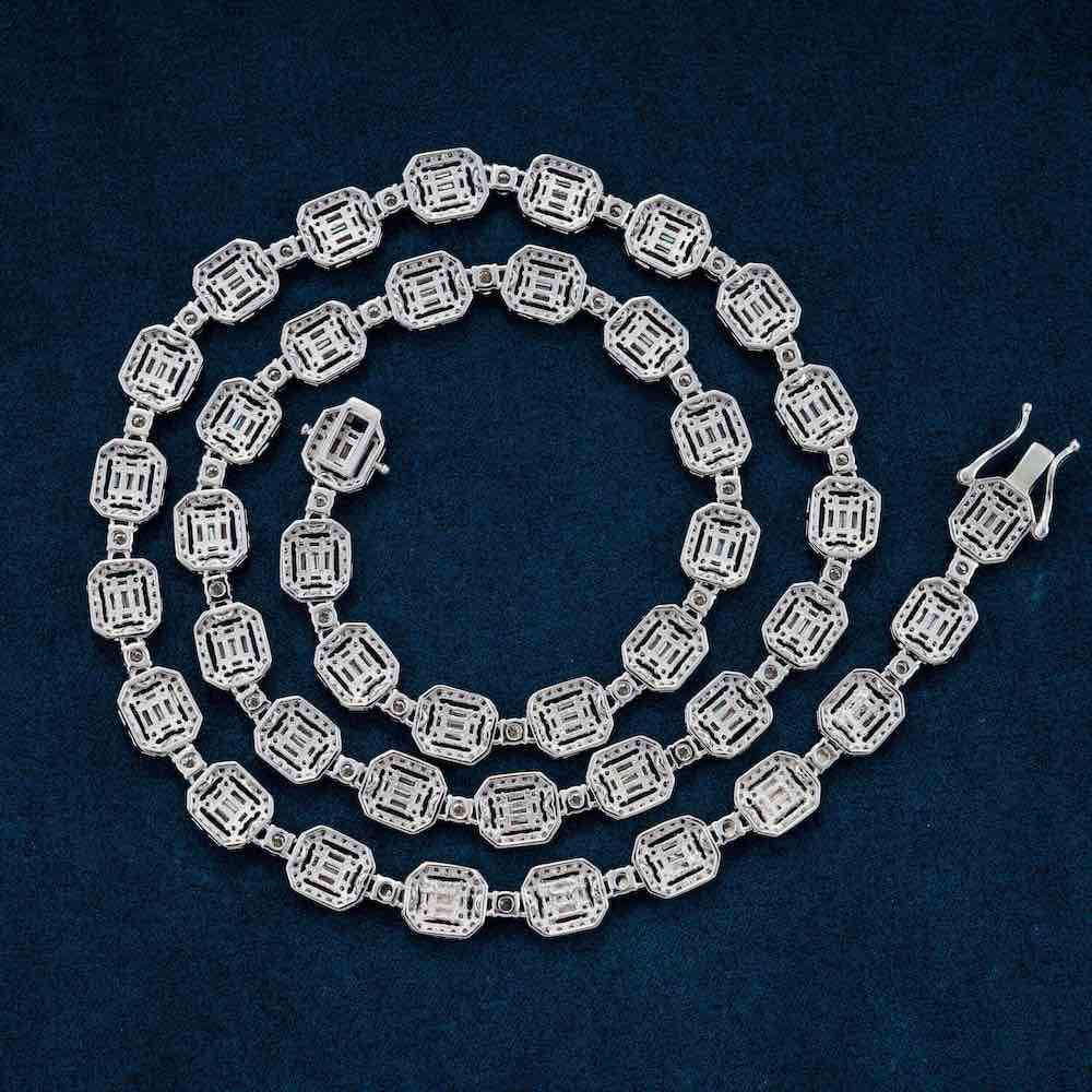 Halo Cluster Baguette Tennis Chain VVS1 Moissanite GRA Certified
