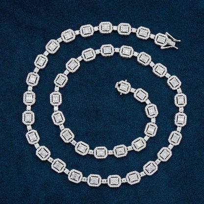 Halo Cluster Baguette Tennis Chain VVS1 Moissanite GRA Certified