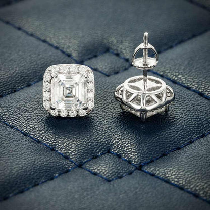 Square Halo Stud Earrings VVS1 Moissanite GRA Certified