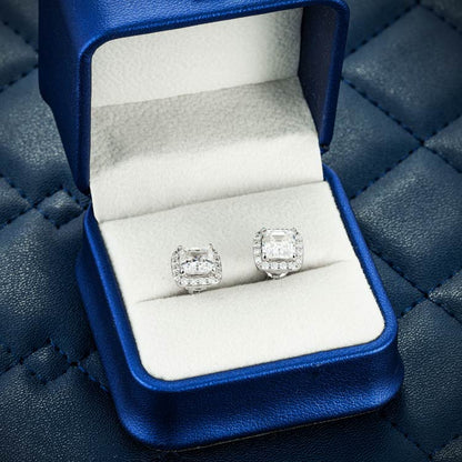 Square Halo Stud Earrings VVS1 Moissanite GRA Certified