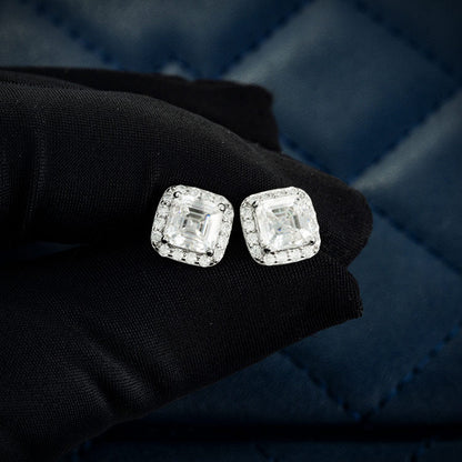Square Halo Stud Earrings VVS1 Moissanite GRA Certified