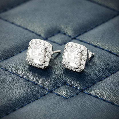 Square Halo Stud Earrings VVS1 Moissanite GRA Certified