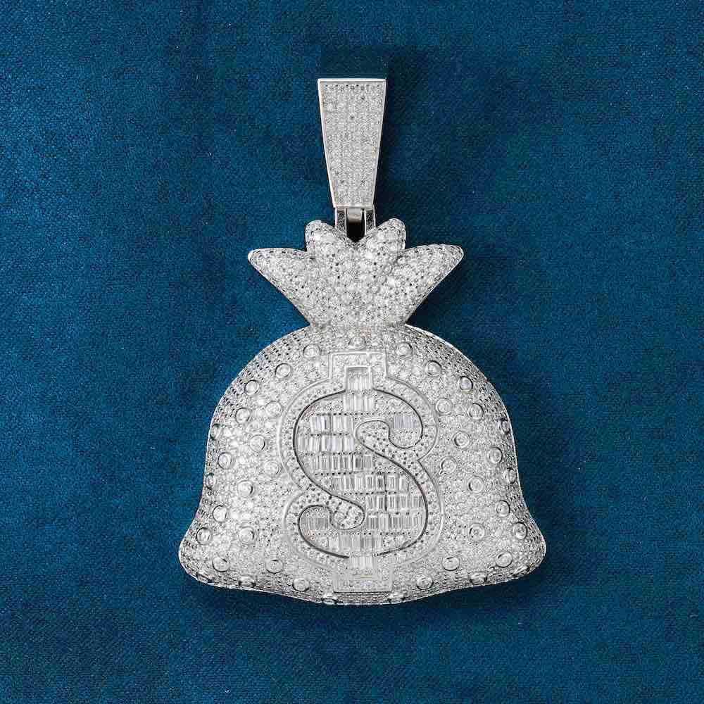 Money Bag Pendant VVS1 Moissanite GRA Certified