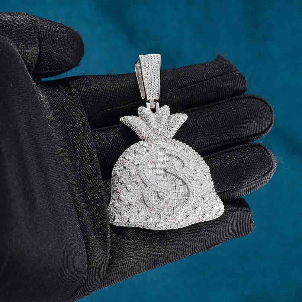 Money Bag Pendant VVS1 Moissanite GRA Certified